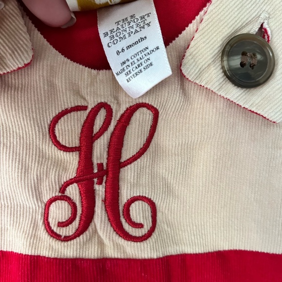 The Beaufort Bonnet Company "H" 0 to 6 months Corduroy Red Tan Jumper - Picture 5 of 5